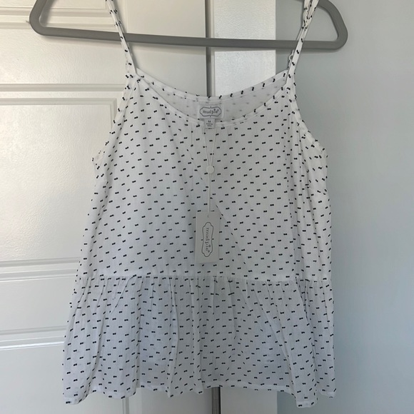 Mud Pie Bel Air Peplum Top with Navy Stitching - Sz Medium NWT - Picture 1 of 4